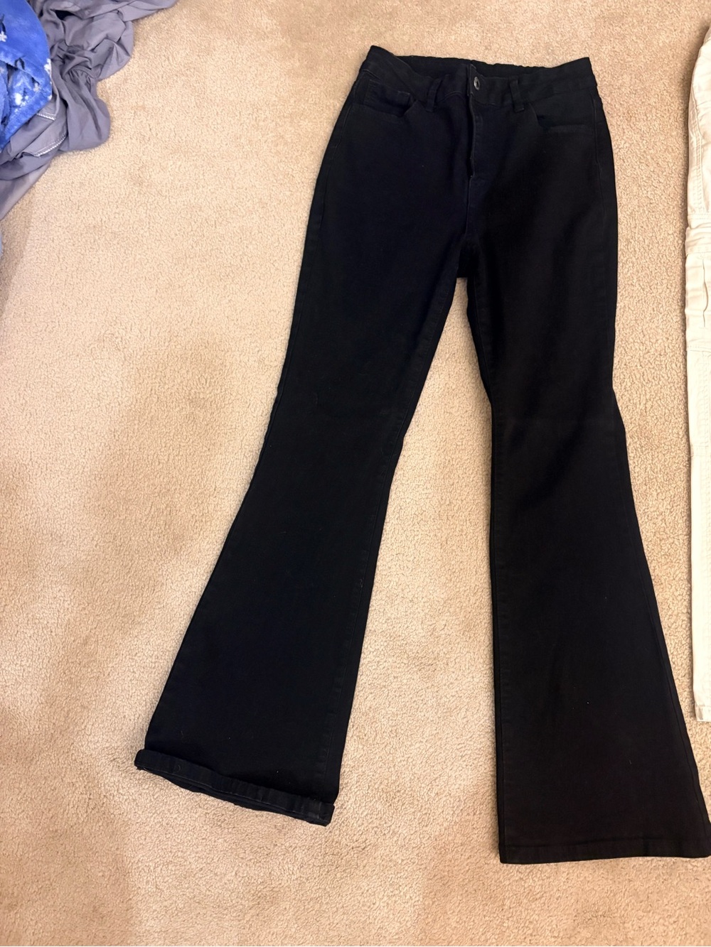 SHEIN black flared trousers & cream Ross cargo pants